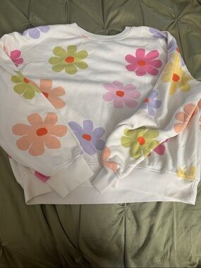 Old Navy White Crewneck Sweatshirt with Pastel Floral Accents